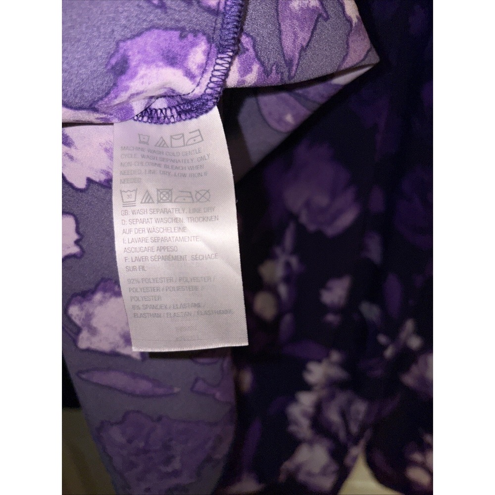 Belle Kim Gravel XL Purple Floral Ruffle Tunic Blouse Bell Sleeve Border Print - Picture 7 of 10